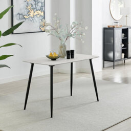 Furniturebox Uk Asti Rectangular White Marble Effect Dining Table - Matte Finish, Tapered Black Metal Legs, Seats 4 - thumbnail 1