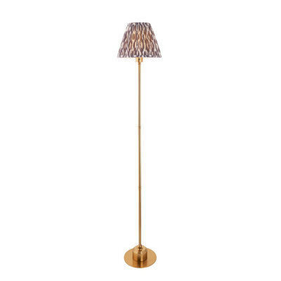 Luminosa Lighting Luminosa Burley Rechargeable Brushed Aged Brass Plate Floor Lamp With Pearl Grey Fabric Ikat Shade 25Cm Integrated Led - image 1