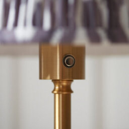 Luminosa Lighting Luminosa Burley Rechargeable Brushed Aged Brass Plate Floor Lamp With Pearl Grey Fabric Ikat Shade 25Cm Integrated Led - thumbnail 4