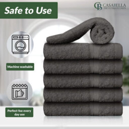 Casabella Premium Quality 12 Grey Face Towels 30X30Cm Highly Absorbent Face Cloth Set, 100% Combed Cotton 650 Gsm - thumbnail 4