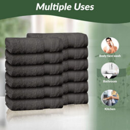 Casabella Premium Quality 12 Grey Face Towels 30X30Cm Highly Absorbent Face Cloth Set, 100% Combed Cotton 650 Gsm - thumbnail 5