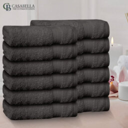 Casabella Premium Quality 12 Grey Face Towels 30X30Cm Highly Absorbent Face Cloth Set, 100% Combed Cotton 650 Gsm - thumbnail 3