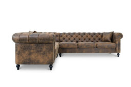 Chesterfield Corner Sofa With Wooden Feet In Faux Leather Suede Brown 2C3 Sofa - thumbnail 3
