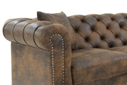 Chesterfield Corner Sofa With Wooden Feet In Faux Leather Suede Brown 2C3 Sofa - thumbnail 7