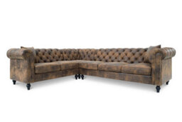 Chesterfield Corner Sofa With Wooden Feet In Faux Leather Suede Brown 2C3 Sofa - thumbnail 4