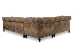 Chesterfield Corner Sofa With Wooden Feet In Faux Leather Suede Brown 2C3 Sofa - thumbnail 6