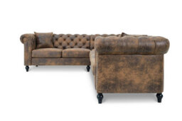 Chesterfield Corner Sofa With Wooden Feet In Faux Leather Suede Brown 2C3 Sofa - thumbnail 5