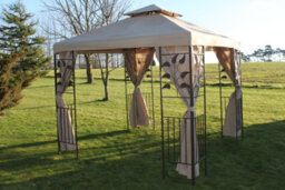 Garden Market Place Leaf Design 2.5M Square Garden Gazebo-Beige Cover & 4 Polyester Curtains With Steel Frame - thumbnail 2