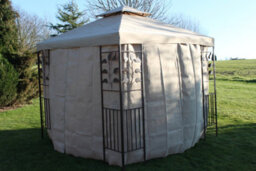 Garden Market Place Leaf Design 2.5M Square Garden Gazebo-Beige Cover & 4 Polyester Curtains With Steel Frame - thumbnail 3