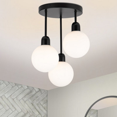 Cosylyte Broome Bathroom 3 Light Modern Opal Glass Ceiling Light - Matt Black - image 1