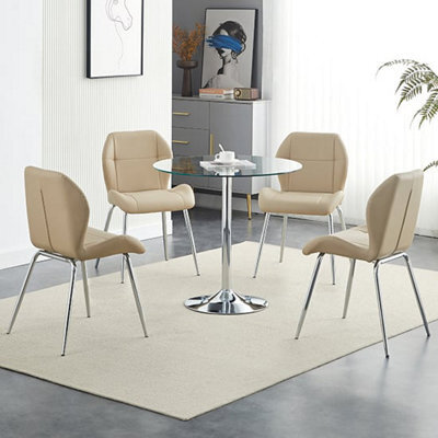 Furniture In Fashion Dante Clear Glass Dining Table With 4 Darcy Taupe Chairs - image 1