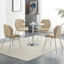 Furniture in Fashion Dante Clear Glass Dining Table With 4 Darcy Taupe Chairs