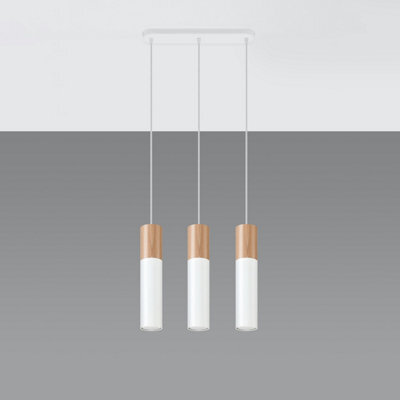 Sollux Lighting Pablo Steel & Wood Natural White 3 Light Classic Pendant Ceiling Light