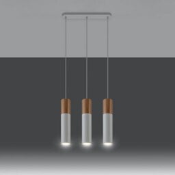 Sollux Lighting Pablo Steel & Wood Natural White 3 Light Classic Pendant Ceiling Light - thumbnail 2