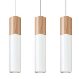 Sollux Lighting Pablo Steel & Wood Natural White 3 Light Classic Pendant Ceiling Light - thumbnail 3