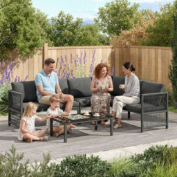 Matteo Grey 5-6 Seater Modular L-Shaped Garden Sofa Set With Tempered Glass Coffee Table & Weatherproof Polyester Rope For Patio - thumbnail 7