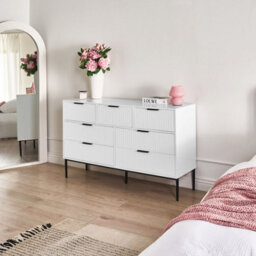 Wyld And Coco Nova White 7-Drawer Chest Mdf With Metal Legs - Minimalist Storage, W135 X D40 X H80Cm - thumbnail 2