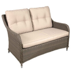 Dellonda Chester Rattan Garden Patio Lounger 2-Seater Sofa With Cushion, Brown - thumbnail 1