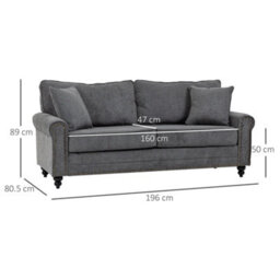 Homcom Fabric Sofa 3 Seater Sofa For Living Room W/ Throw Pillow Grey - thumbnail 3