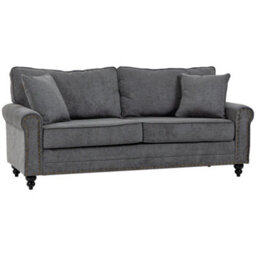 Homcom Fabric Sofa 3 Seater Sofa For Living Room W/ Throw Pillow Grey - thumbnail 2