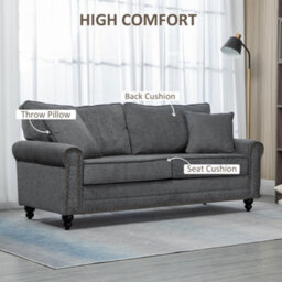 Homcom Fabric Sofa 3 Seater Sofa For Living Room W/ Throw Pillow Grey - thumbnail 4