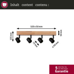 Paulmann 66773 Spotlight Arvid 4-Lamp Max. 4X20W Ceiling Luminaire Black/wood Spot Metal E27 - thumbnail 4