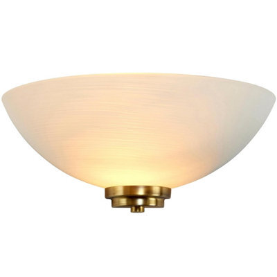 National Lighting Kaden Decorative Antique Brass Trim E 27 Led Compatible Wall Light Uplighter With White Lined Painted Glass