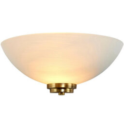 National Lighting Kaden Decorative Antique Brass Trim E 27 Led Compatible Wall Light Uplighter With White Lined Painted Glass