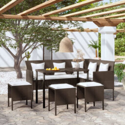 Berkfield 5 Piece L-Shaped Couch Sofa Set With Cushions Poly Rattan Brown - thumbnail 1