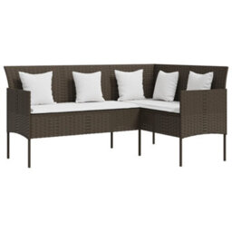 Berkfield 5 Piece L-Shaped Couch Sofa Set With Cushions Poly Rattan Brown - thumbnail 3