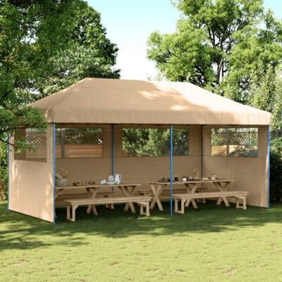 Walplus Foldable Party Tent Garden Gazebo Canopy Pop-Up With 3 Sidewalls Beige - image 1