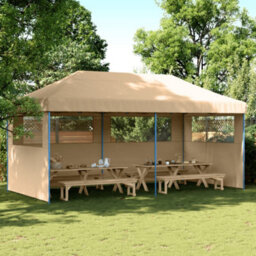 Walplus Foldable Party Tent Garden Gazebo Canopy Pop-Up With 3 Sidewalls Beige - thumbnail 1