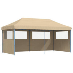 Walplus Foldable Party Tent Garden Gazebo Canopy Pop-Up With 3 Sidewalls Beige - thumbnail 2