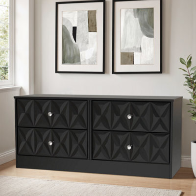 Genoa Ready Assembled Matt Black No Effect 4 Drawer Wide Chest (H)521mm (W)1146mm (D)395mm - image 1