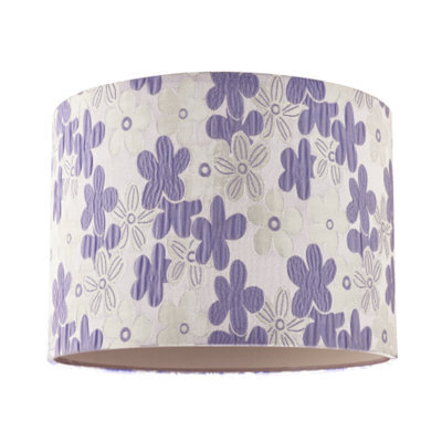 Happy Homewares Chic Floral Round Drum Fabric Lamp Shade With Lilac And White Daisies - image 1