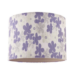 Happy Homewares Chic Floral Round Drum Fabric Lamp Shade With Lilac And White Daisies - thumbnail 1