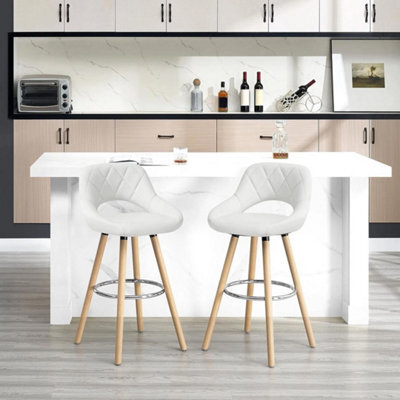 Breakfast Kitchen Counter Bar Stool Chair Wood Legs Barstool High Stool - White - image 1