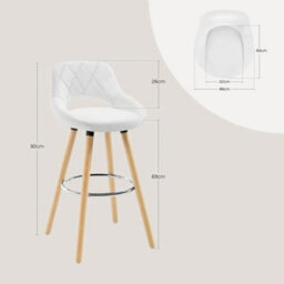 Breakfast Kitchen Counter Bar Stool Chair Wood Legs Barstool High Stool - White - thumbnail 2