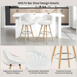 Breakfast Kitchen Counter Bar Stool Chair Wood Legs Barstool High Stool - White - thumbnail 4