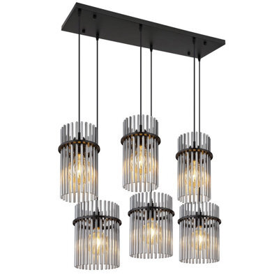 Luminosa Lighting Luminosa Gorley Cluster Pendant Ceiling Light Matt Black Smoke Glass Shade 6X E27 - image 1