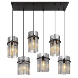 Luminosa Lighting Luminosa Gorley Cluster Pendant Ceiling Light Matt Black Smoke Glass Shade 6X E27 - thumbnail 3