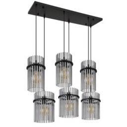 Luminosa Lighting Luminosa Gorley Cluster Pendant Ceiling Light Matt Black Smoke Glass Shade 6X E27 - thumbnail 2