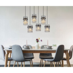Luminosa Lighting Luminosa Gorley Cluster Pendant Ceiling Light Matt Black Smoke Glass Shade 6X E27 - thumbnail 7