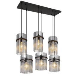 Luminosa Lighting Luminosa Gorley Cluster Pendant Ceiling Light Matt Black Smoke Glass Shade 6X E27 - thumbnail 1