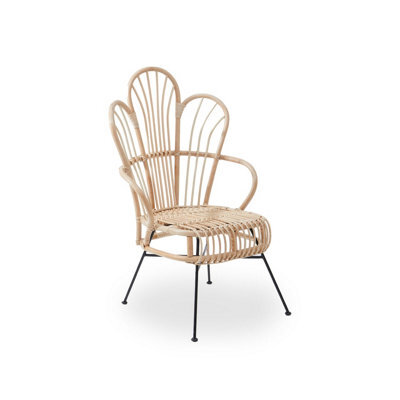 Orsina Brown Natural Rattan Back Chair Metal Legs, High Back Rattan Lounge Chair, Outdoor Rattan Chair For Garden - image 1