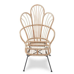 Orsina Brown Natural Rattan Back Chair Metal Legs, High Back Rattan Lounge Chair, Outdoor Rattan Chair For Garden - thumbnail 3