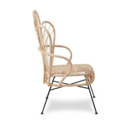Orsina Brown Natural Rattan Back Chair Metal Legs, High Back Rattan Lounge Chair, Outdoor Rattan Chair For Garden - thumbnail 4