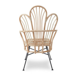 Orsina Brown Natural Rattan Back Chair Metal Legs, High Back Rattan Lounge Chair, Outdoor Rattan Chair For Garden - thumbnail 5