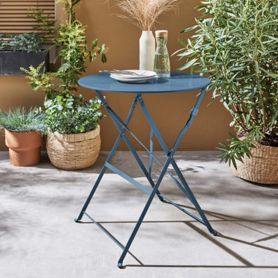 Sweeek - Folding Metal Bistro Garden Table Diam.60Cm Seats 2 Emilia Grey Blue 60X60X71 Cm - image 1