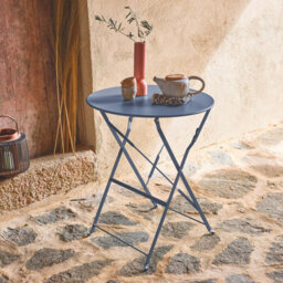 Sweeek - Folding Metal Bistro Garden Table Diam.60Cm Seats 2 Emilia Grey Blue 60X60X71 Cm - thumbnail 2
